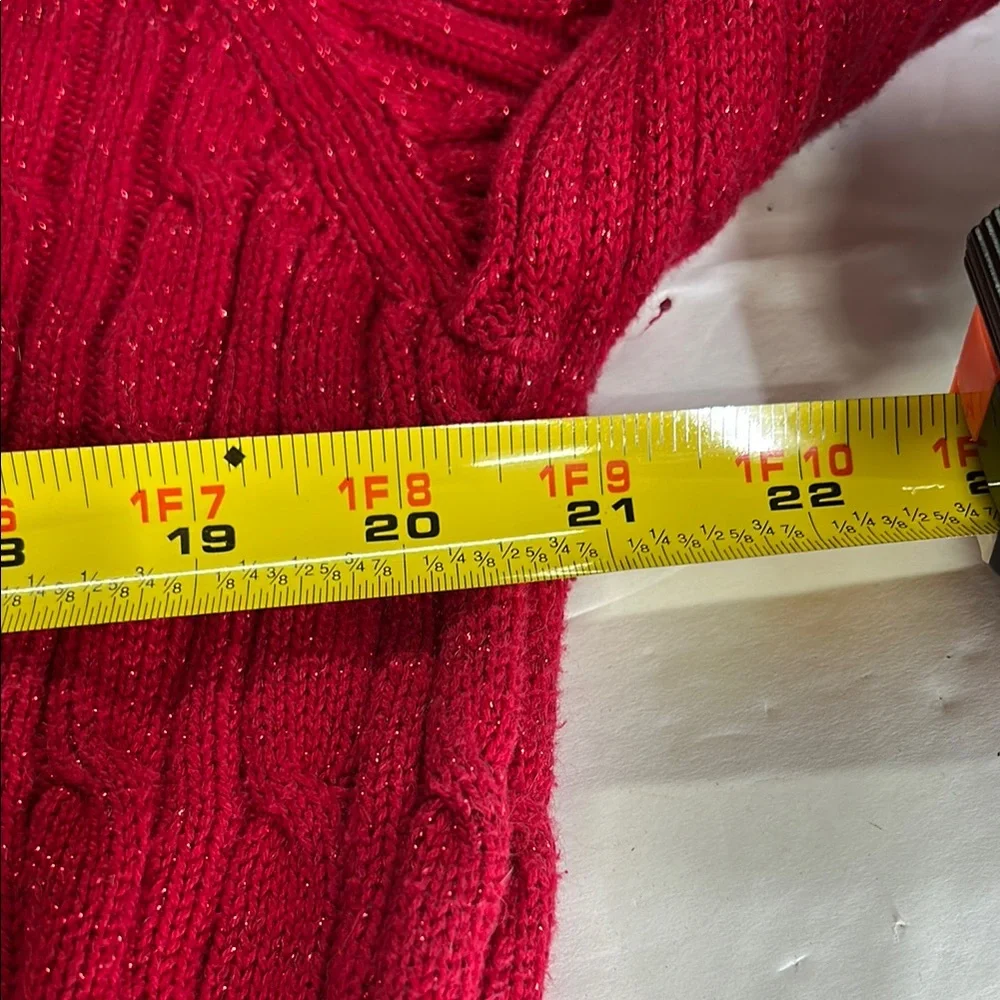 Karen Scott Red Crew Neck Sweater with Textured Knit XL cable knit metallic